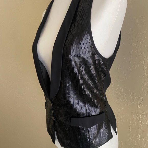 RAG & BONE Sequin Vest Size 2 Black Cropped Moto Sparkle Layer - Picture 4 of 7